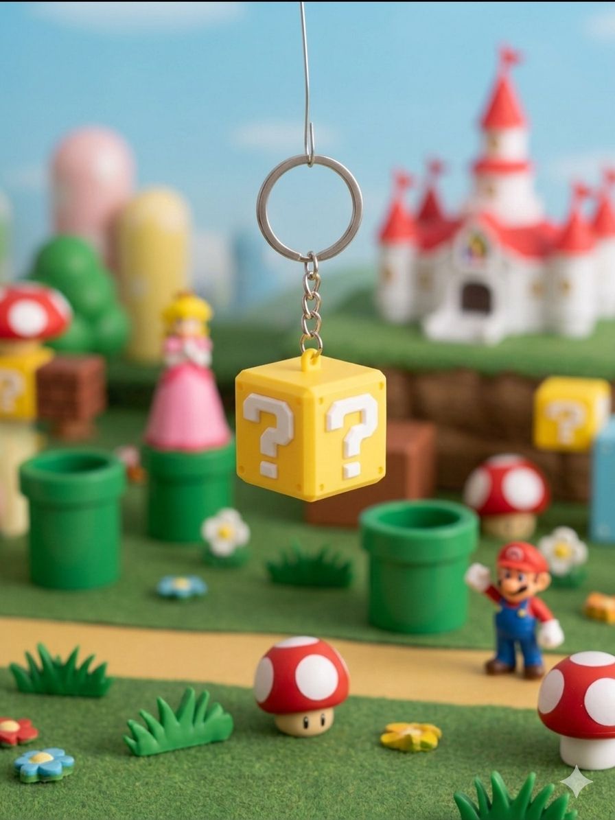 Mystery Question Block Keychain – 3D Printed Gaming Inspired Bag Charm
