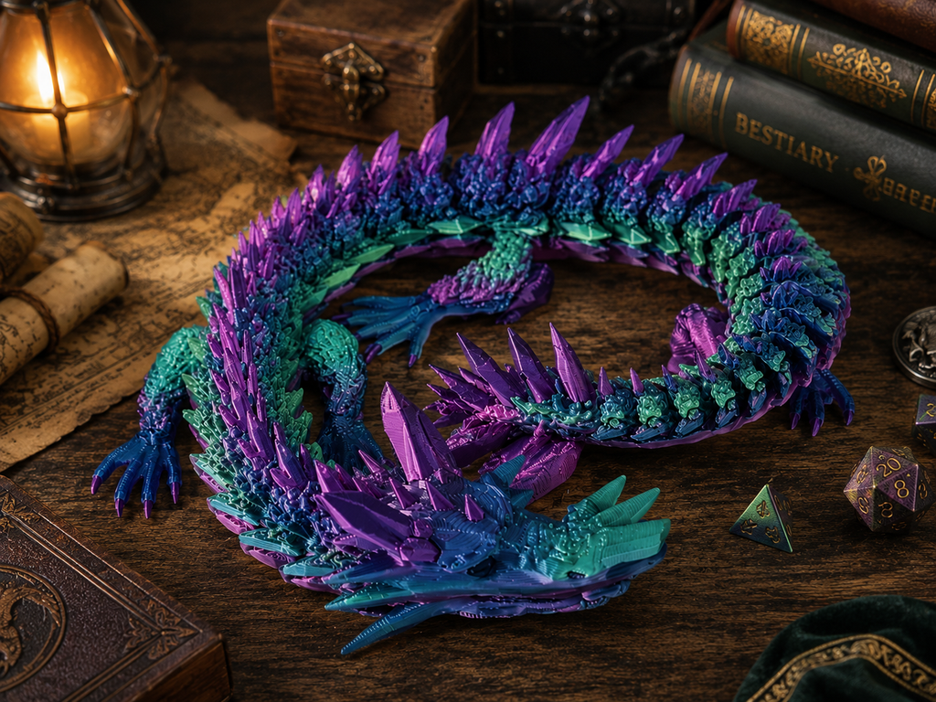 Crystal Dragon Articulated Fantasy Figure Silk PLA 3D Printed Desk Decor