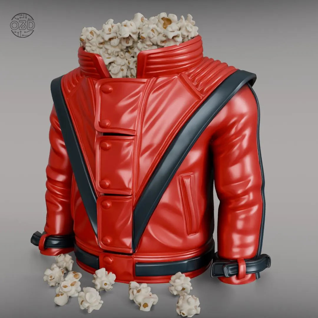 Red Jacket Popcorn Holder 3D Printed – Thriller Inspired Snack Container, Movie Night Decor & Unique Gift